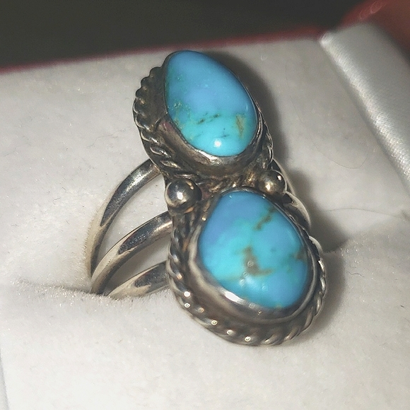 Sterling Silver and Blue Gem Turquise Sister Stones Zuni ~ Divine! - Picture 4 of 7